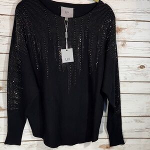 Liv Milano Black Women’s Sweater Sparkling Dressy Elegant  Loose Fit NWT Size M